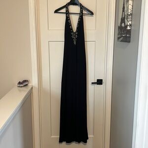 Formal Stretchy Long Black Dress Plunge Deep V Prom Size 9/10